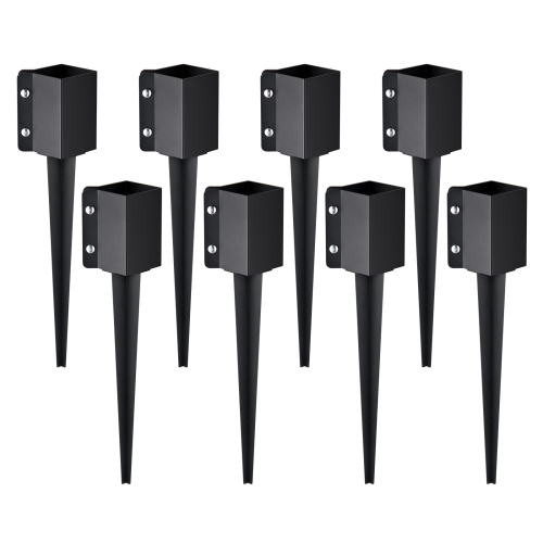 VEVOR 8 Pack 24 x 4 x 4 Inches Fence Post Anchor Ground Spike, Outer Diameter, Metal Black Powder Coated Post Stake Ground, for Mailbox Deck Garden