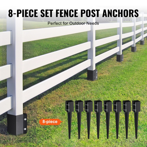 VEVOR 8 Pack 24 x 4 x 4 Inches Fence Post Anchor Ground Spike, Outer Diameter, Metal Black Powder Coated Post Stake Ground, for Mailbox Deck Garden