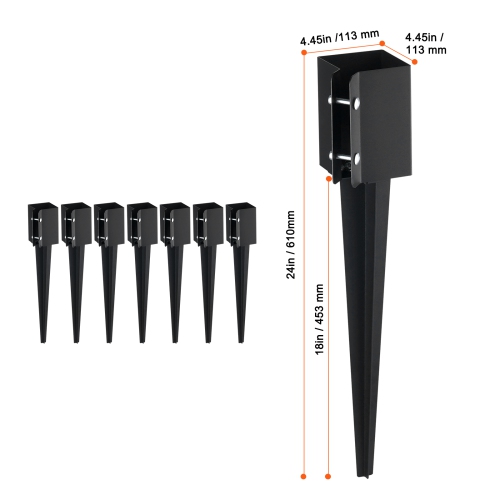 VEVOR 8 Pack 24 x 4 x 4 Inches Fence Post Anchor Ground Spike, Outer Diameter, Metal Black Powder Coated Post Stake Ground, for Mailbox Deck Garden