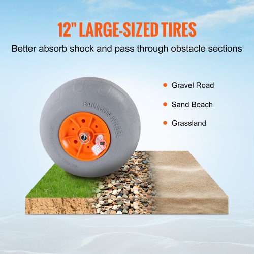 VEVOR Heavy Duty Kayak Cart, 350lbs Load Capacity, Foldable Canoe Trolley Cart with 12'' Tires, Adjustable Carrier Width & Nonslip Support Foot, for