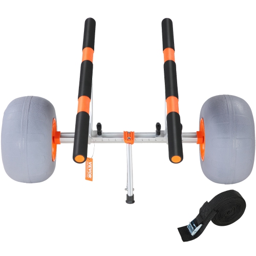VEVOR Heavy Duty Kayak Cart, 350lbs Load Capacity, Foldable Canoe Trolley Cart with 12'' Tires, Adjustable Carrier Width & Nonslip Support Foot, for
