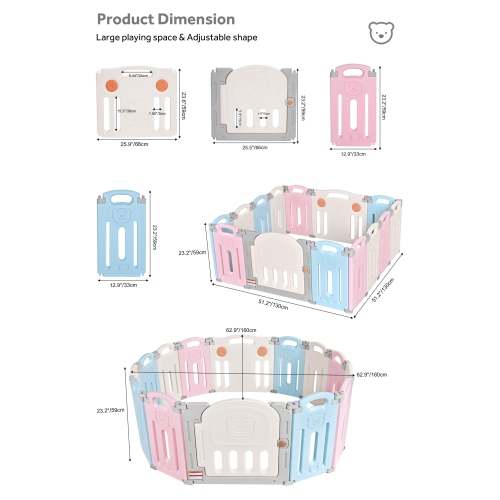 14 Panel Baby Playpen, Baby Fence Kids Activity Centre Safety Playard Baby Gates for Home Indoor Outdoor