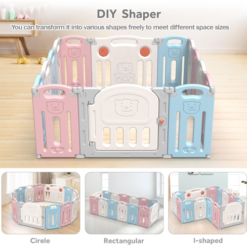14 Panel Baby Playpen, Baby Fence Kids Activity Centre Safety Playard Baby Gates for Home Indoor Outdoor