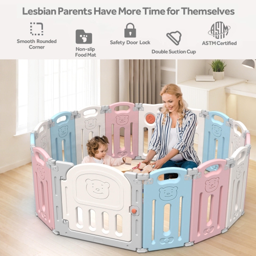 14 Panel Baby Playpen, Baby Fence Kids Activity Centre Safety Playard Baby Gates for Home Indoor Outdoor