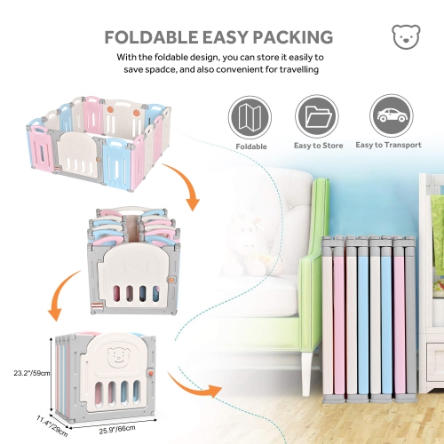 14 Panel Baby Playpen, Baby Fence Kids Activity Centre Safety Playard Baby Gates for Home Indoor Outdoor
