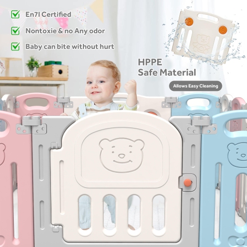 14 Panel Baby Playpen, Baby Fence Kids Activity Centre Safety Playard Baby Gates for Home Indoor Outdoor