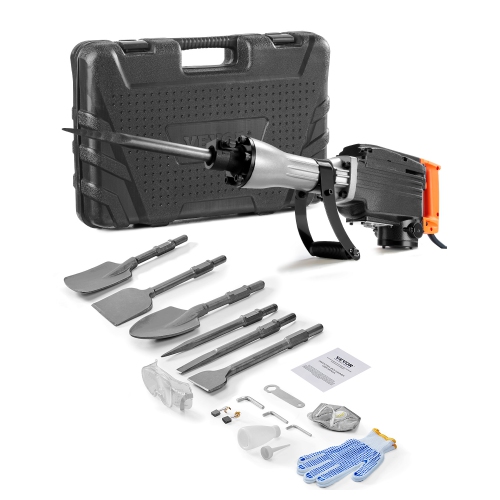 VEVOR 1350 BPM Demolition Jack Hammer, Concrete Breaker 6pcs Chisels Bit Chipping with Case, 2200W Electric Jackhammer Heavy Duty, Black