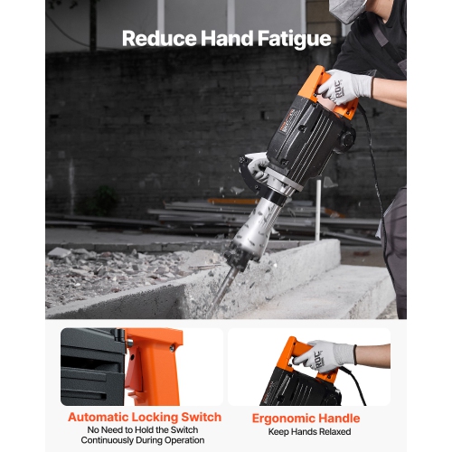 VEVOR 1350 BPM Demolition Jack Hammer, Concrete Breaker 6pcs Chisels Bit Chipping with Case, 2200W Electric Jackhammer Heavy Duty, Black