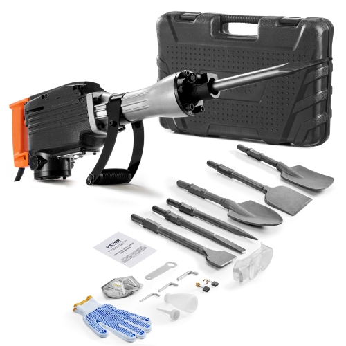 VEVOR 1350 BPM Demolition Jack Hammer, Concrete Breaker 6pcs Chisels Bit Chipping with Case, 2200W Electric Jackhammer Heavy Duty, Black