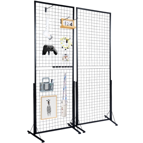 VEVOR 2' x 5.6' Grid Wall Panels Tower, 2 Packs Wire Gridwall Display Racks with T-Base Floorstanding, Double Side Gridwall Panels, Retail Display