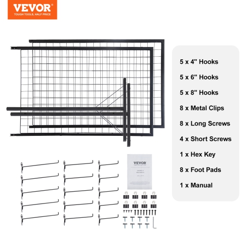 VEVOR 2' x 5.6' Grid Wall Panels Tower, 2 Packs Wire Gridwall Display Racks with T-Base Floorstanding, Double Side Gridwall Panels, Retail Display