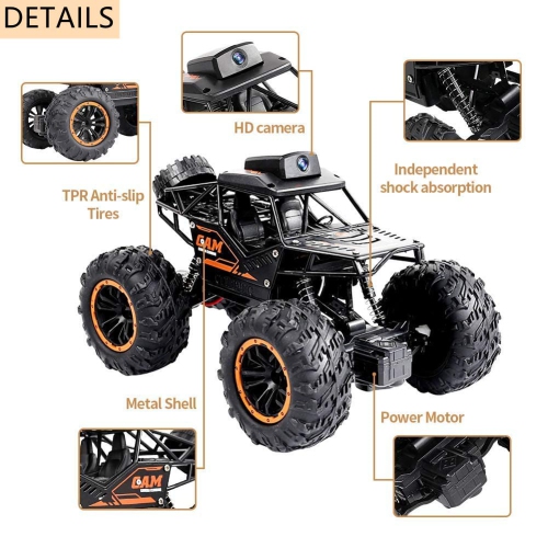 RC Car, 1:18 Remote Control Car with Camera, High Speed Alloy Off Road Truck Fast Racing Vehicle Electric Hobby Toy Car Gift for Boys Kids Teens