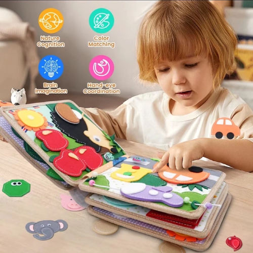 Montessori – Busy Book pour enfants 2-4, Kid Busy Board Felt Quiet Book, Preschool Learning Activities Educational Sensory Toy for Kids Gift