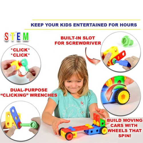 STEM Building Block Set(94 Pcs) Kid Toy Construction Sensory Toys Gifts Engineering Kit Educational , Design and Drill Toys, Age 6+