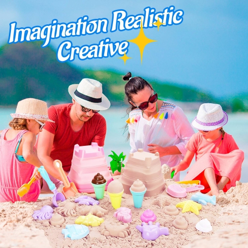 Kids Sand Toys, Sandpit Pretend Play Toy , 20pcs Beach Toys with Bag Sandbox Toys for Girls