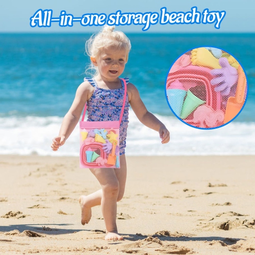 Kids Sand Toys, Sandpit Pretend Play Toy , 20pcs Beach Toys with Bag Sandbox Toys for Girls