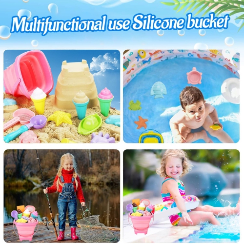 Kids Sand Toys, Sandpit Pretend Play Toy , 20pcs Beach Toys with Bag Sandbox Toys for Girls