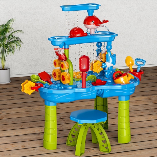 Kids Sand Water Table, 3-Tier Sand and Water Play Table Toys for Kids, Kids Beach Toys Play Table Outdoor Toys