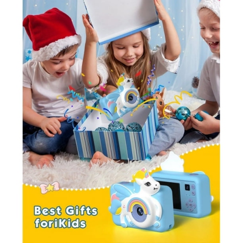 Kids Camera Dual Camera Unicorn Cartoon Handheld Mini Digital Camera - Blue