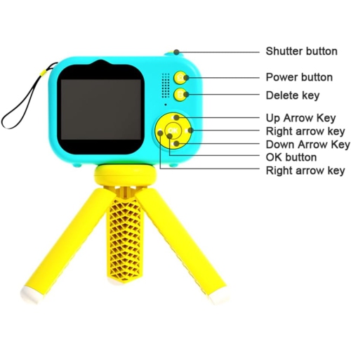 Children's camera, infant HD digital video camera, children's camera, children's birthday gift -Yellow and blue + tripod
