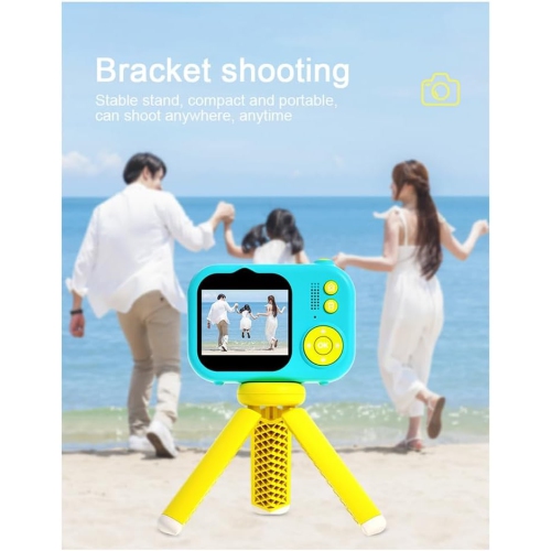 Children's camera, infant HD digital video camera, children's camera, children's birthday gift -Yellow and blue + tripod