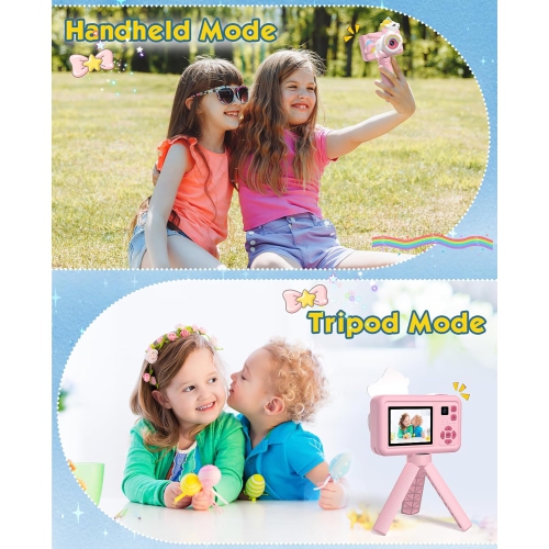Kids Camera Dual Camera Unicorn Cartoon Handheld Mini Digital Camera - Pink