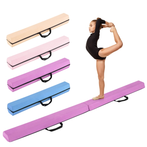 Costway 7 FT Folding Balance Beam Foam Floor Gymnastic Beam with Carrying Handles Blue/Purple/Khaki