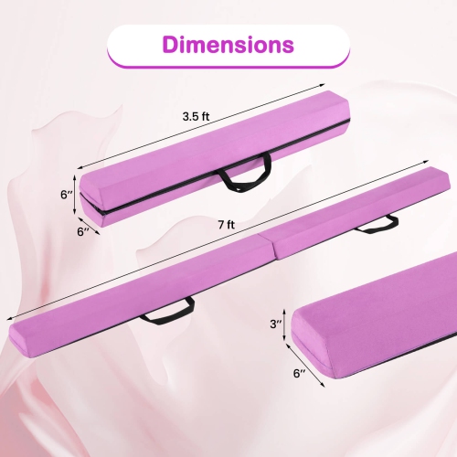 Costway 7 FT Folding Balance Beam Foam Floor Gymnastic Beam with Carrying Handles Blue/Purple/Khaki