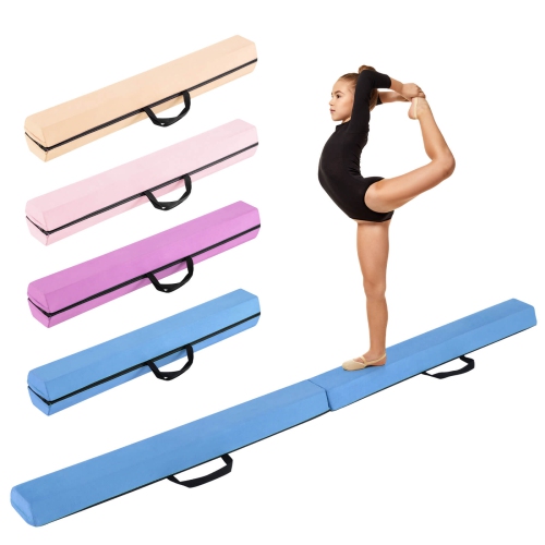 Costway 7 FT Folding Balance Beam Foam Floor Gymnastic Beam with Carrying Handles Blue/Purple/Khaki