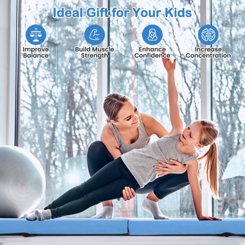 Costway 7 FT Folding Balance Beam Foam Floor Gymnastic Beam with Carrying Handles Blue/Purple/Khaki