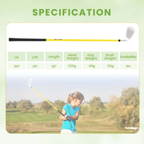 Ultimate Junior #7 Iron for Kids with Fiberglass Shaft & Headcover Junior Practice Golf Club Green/Yellow