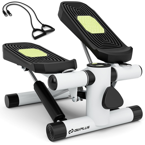 Goplus Mini Stepper for Exercise at Home with Resistance Bands Adjustable Height Black/White