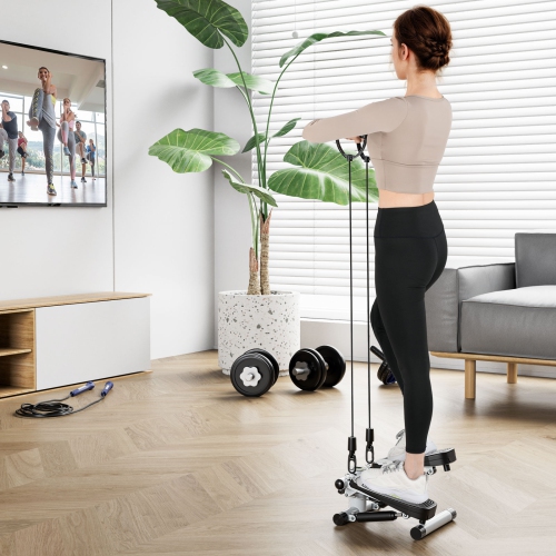 Goplus Mini Stepper for Exercise at Home with Resistance Bands Adjustable Height Black/White