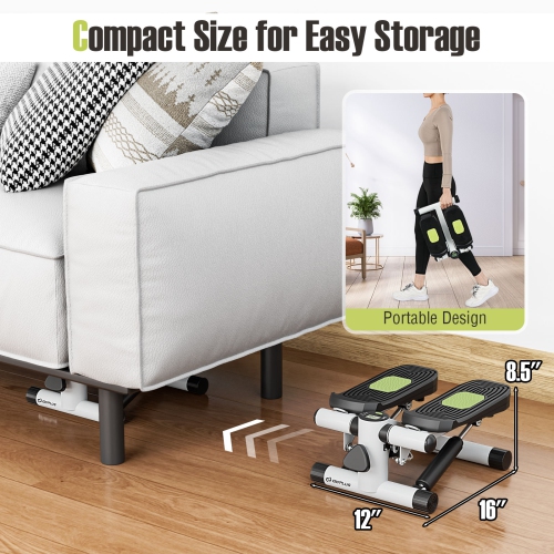 Goplus Mini Stepper for Exercise at Home with Resistance Bands Adjustable Height Black/White