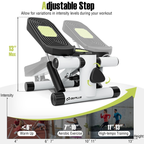 Goplus Mini Stepper for Exercise at Home with Resistance Bands Adjustable Height Black/White