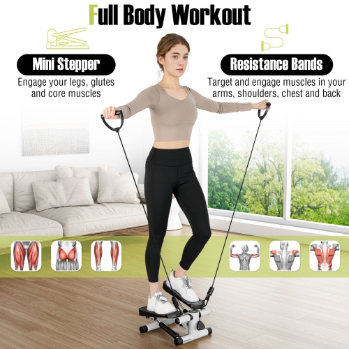 Goplus Mini Stepper for Exercise at Home with Resistance Bands Adjustable Height Black/White