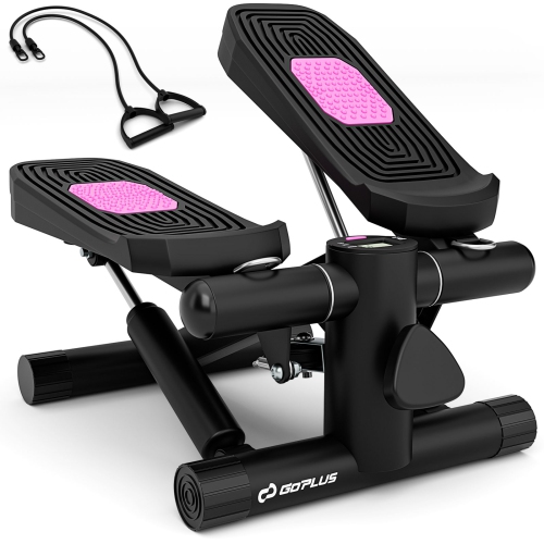 Goplus Mini Stepper for Exercise at Home with Resistance Bands Adjustable Height Black/White