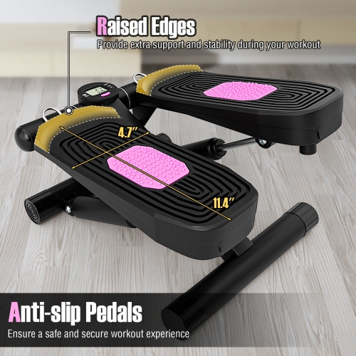 Goplus Mini Stepper for Exercise at Home with Resistance Bands Adjustable Height Black/White