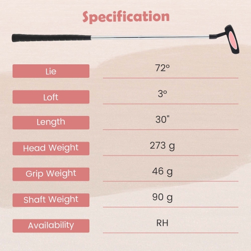 Putter de maillet Junior de 30 po d'Ultimate pour enfants avec tige en acier inoxydable et couverture bleu/rose