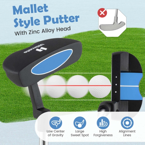 Putter de maillet Junior de 30 po d'Ultimate pour enfants avec tige en acier inoxydable et couverture bleu/rose