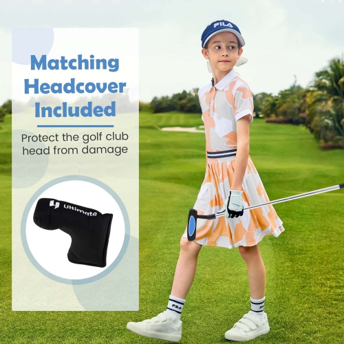 Putter de maillet Junior de 30 po d'Ultimate pour enfants avec tige en acier inoxydable et couverture bleu/rose