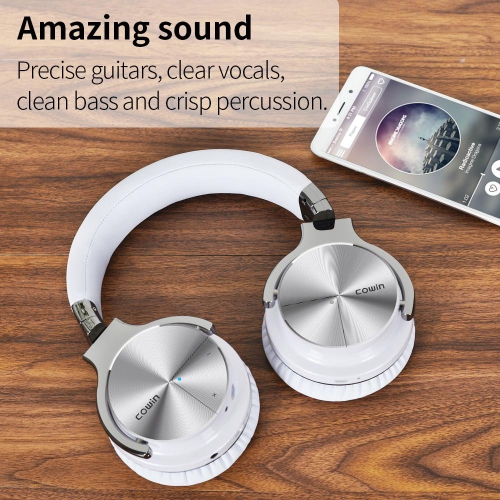 Open Box - COWIN E7 Pro Active Noise Cancelling Wireless Bluetooth Headphones with Mic - White