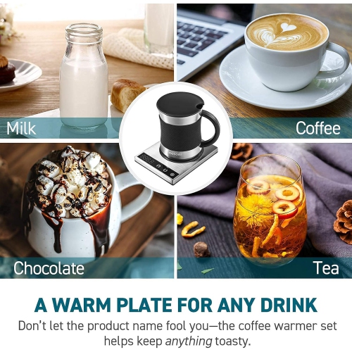 COSORI Coffee Mug Warmer & Mug Set, 24W Electric Beverage Warmer with LCD Display, Stainless Steel, 17oz, Touch Tech, Spill-Resistant