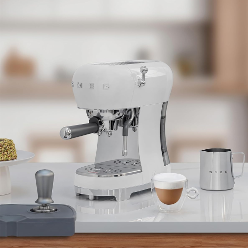 Open Box- Smeg ECF02WHUS 50's Style Manual Espresso Machine with 15 Bar Pressure -White