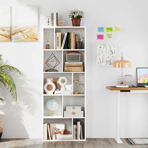 Costway 1/2 PCS 63" Tall Floor Standing Open Bookshelf with 10 Cubbies 5 Back Anti-falling Panels