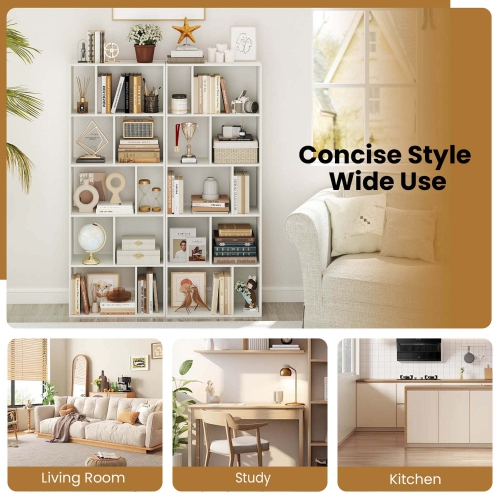 Costway 1/2 PCS 63" Tall Floor Standing Open Bookshelf with 10 Cubbies 5 Back Anti-falling Panels