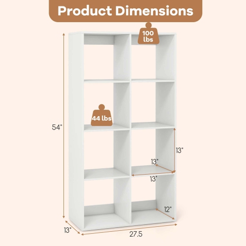 Costway 4/6/8/9-Cube Open Bookshelf with Anti-tip Kits Home Modern Style Storage Shelf for Study