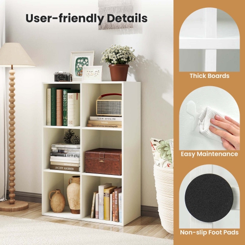 Costway 6-Cube Bookcase Modern 3-Tier Storage Organizer Horizontal Vertical Bookshelf