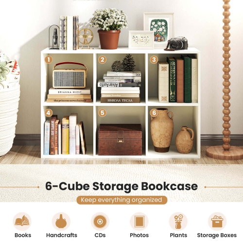 Costway 6-Cube Bookcase Modern 3-Tier Storage Organizer Horizontal Vertical Bookshelf