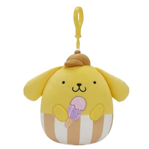 Squishmallow Original Pompompurin with Ice Cream 3.5 Inch Clip-on Plush, Hello Kitty and Friends